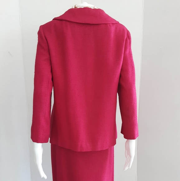 VTG FUCHSIA SILK LINEN BLEND PETER PAN COLLAR SUIT SZ 10 - Picture 6 of 13